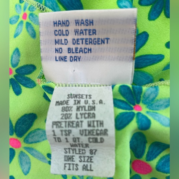 Sarong - Sunsets separates lime green/blue Flower Vintage circa 1990s sarong - Picture 8 of 8